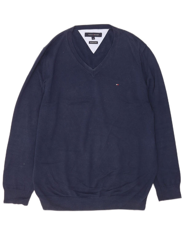 Męski sweter Tommy Hilfiger z dekoltem w kształcie litery V, mały, granatowy, bawełniany