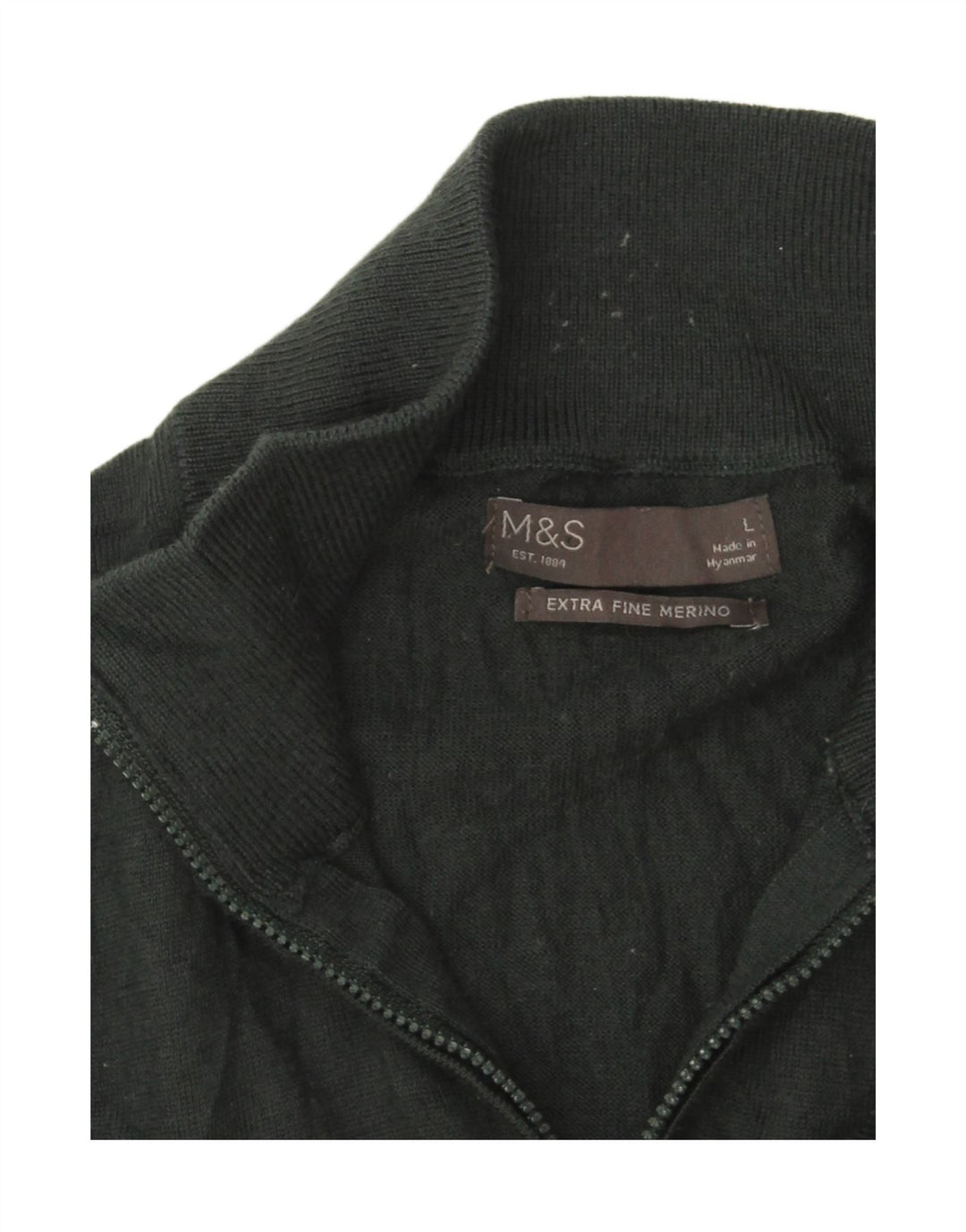 Marks & Spencer Męski sweter z zamkiem błyskawicznym, duży, zielony, wełna merynosów