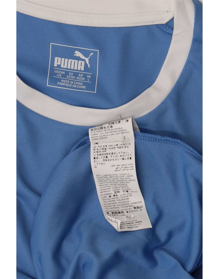 Męski T-shirt Puma Top, duży, niebieski, poliester z blokami kolorów