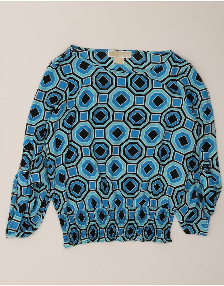 MICHAEL KORS Womens Oversized Blouse Top UK 10 Small Blue Geometric Vintage Michael Kors and Second-Hand Michael Kors from Messina Hembry 