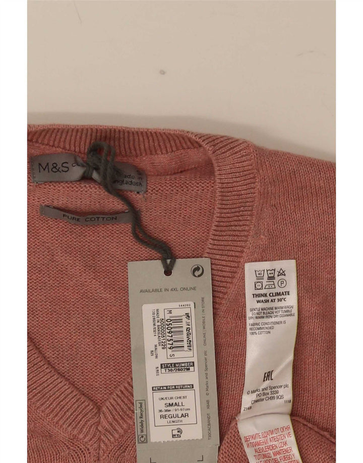 Marks & Spencer Męski sweter z dekoltem w kształcie litery V, mały, różowy, bawełniany