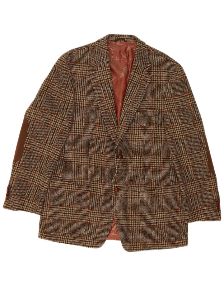 Męska marynarka zapinana na 2 guziki Harris Tweed IT 52 XL Wełniana brązowa kratka