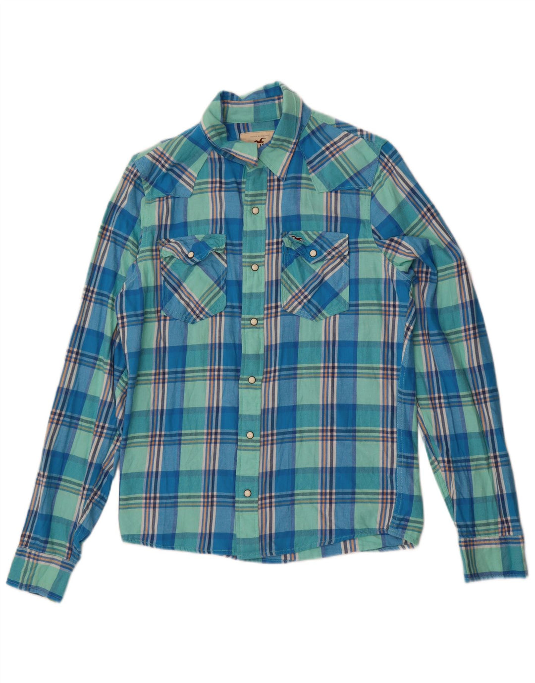 Męska koszula flanelowa Hollister w średnią niebieską kratkę, bawełniana