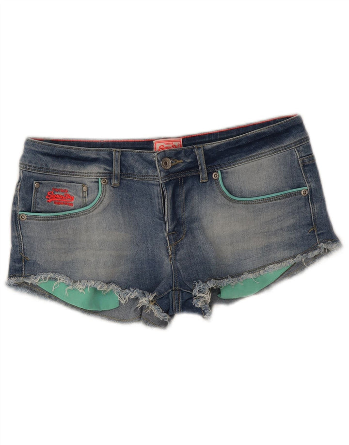Damskie spodenki jeansowe Superdry z niskim stanem W30, średnioniebieskie, bawełniane