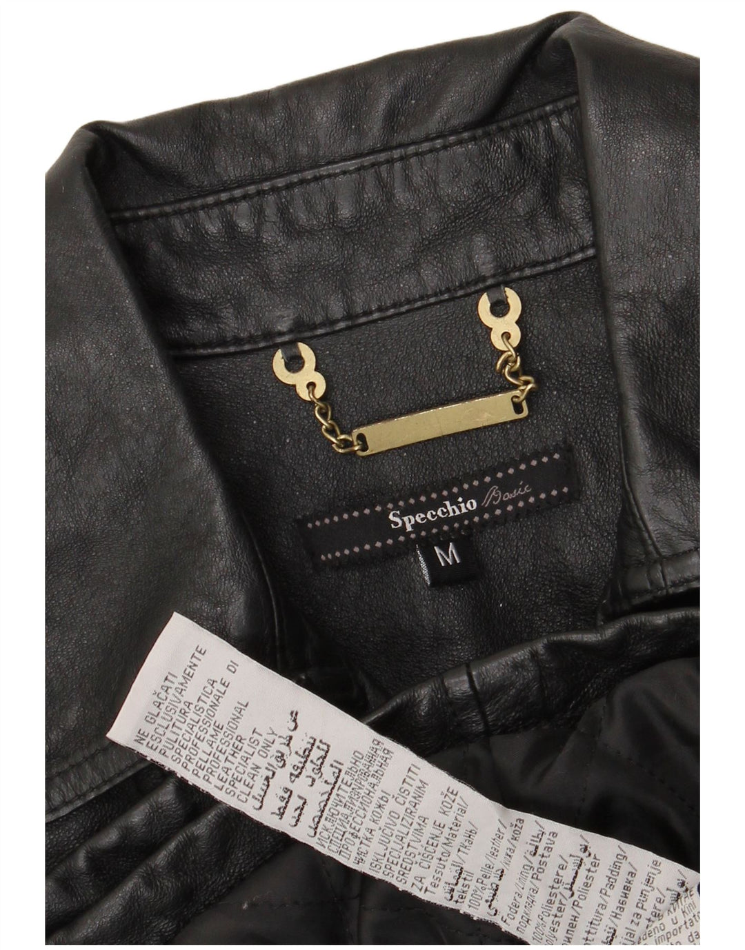 SPECCHIO Damska krótka skórzana kurtka wojskowa UK 12, średnia czarna skóra