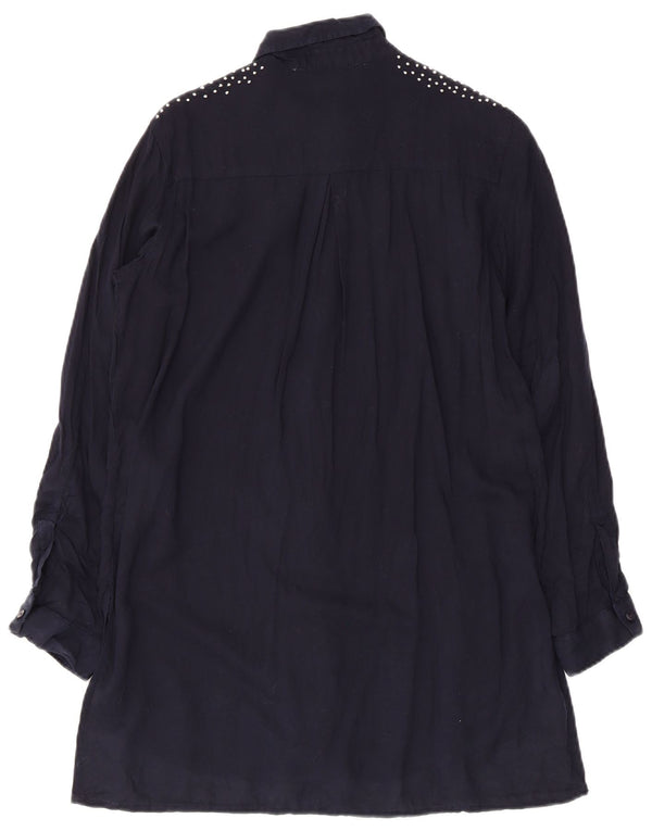 Zara Womens Long Sleeve Shirt Dress UK 6 XS Navy Blue Lyocell