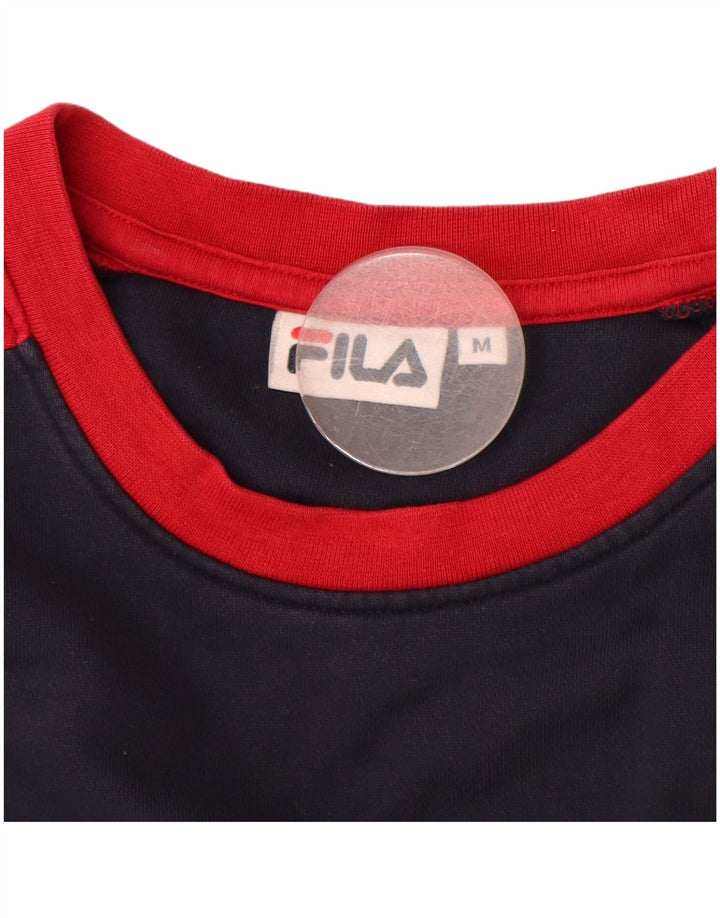 FILA Mens Graphic Sweatshirt Jumper Medium Navy Blue Colourblock Cotton
