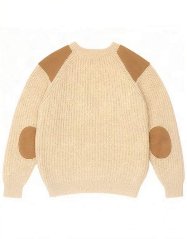 Glencroft Męski sweter z dekoltem w łódkę XL Off White Colorblock Nowa wełna