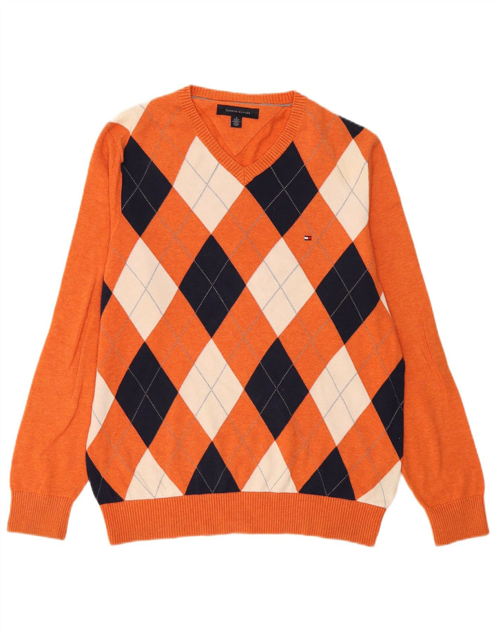Męski sweter Tommy Hilfiger z dekoltem w kształcie litery V, średni pomarańczowy Argyle/Diament