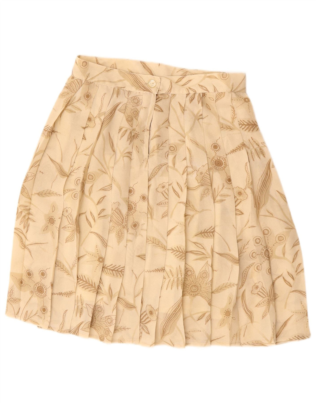 Damska plisowana spódnica w kształcie litery A w stylu VINTAGE, średnia W28, beżowy, kwiatowy poliester