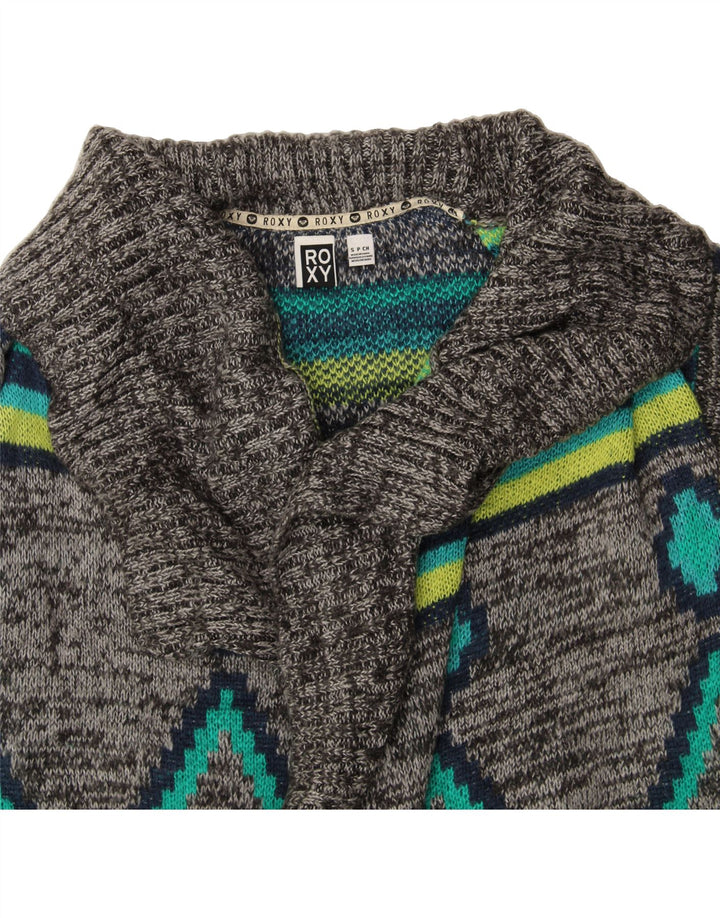ROXY Womens Cardigan Sweater UK 10 Small Grey Argyle/Diamond Acrylic Vintage Roxy and Second-Hand Roxy from Messina Hembry 