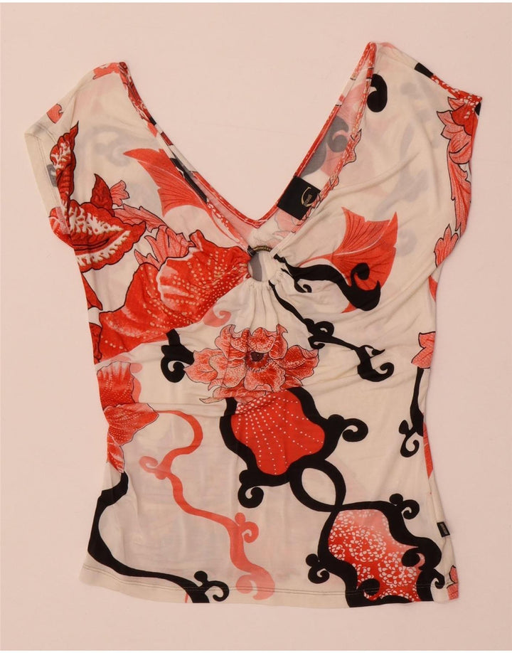 Bluzka damska Just Cavalli Top UK 14, duża, złamana biel, kwiatowy elastan