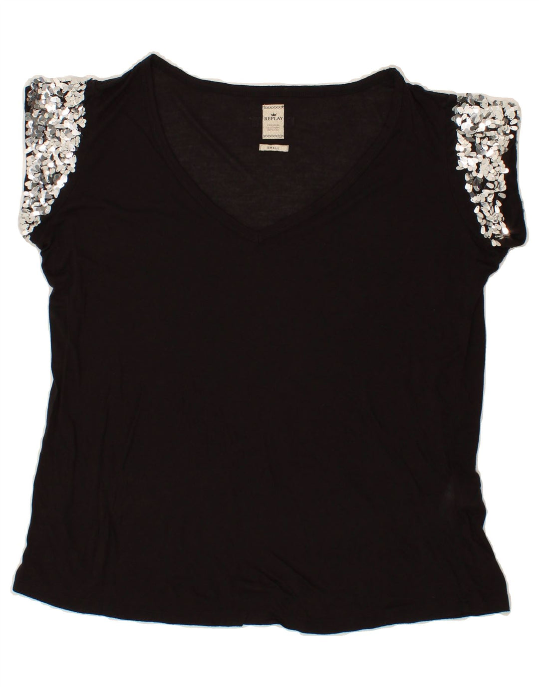 REPLAY Womens Oversized T-Shirt Top UK 10 Small Black Modal Vintage Replay and Second-Hand Replay from Messina Hembry 