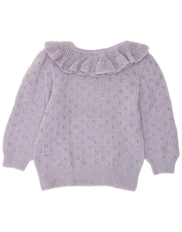 Sweter damski w stylu vintage, z falbaną i dekoltem w łódkę, UK 12, średni fiolet