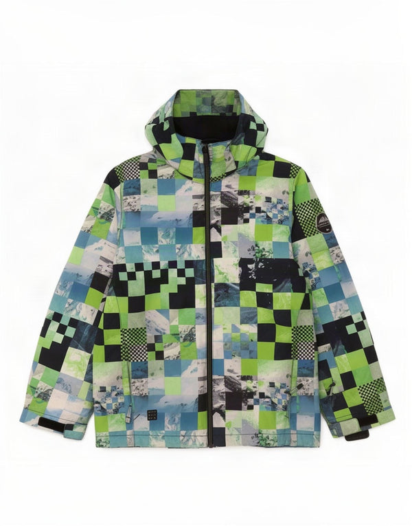 Chłopięca kurtka wiatrówka z kapturem Quiksilver 13-14 lat XL, zielona, geometryczna