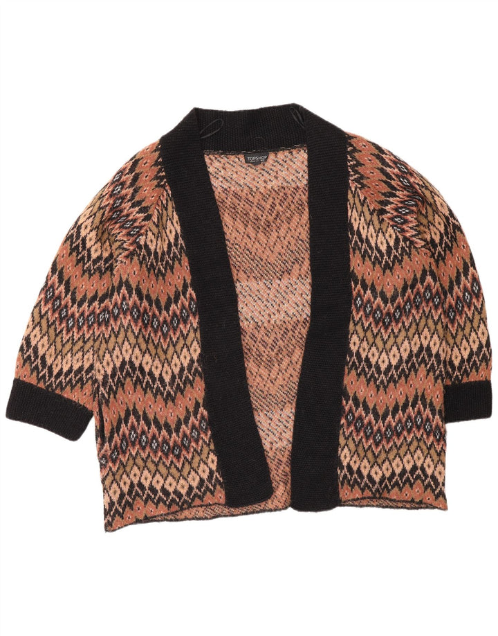 Damski sweter oversize z otwartym kardiganem Topshop UK 12 Średni brązowy geometryczny