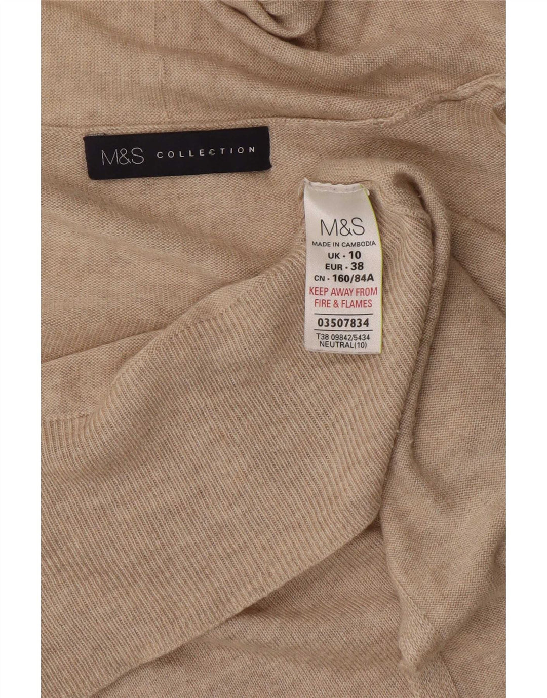Marks & Spencer Damski sweter oversize z otwartym kardiganem UK 10 Small Beige