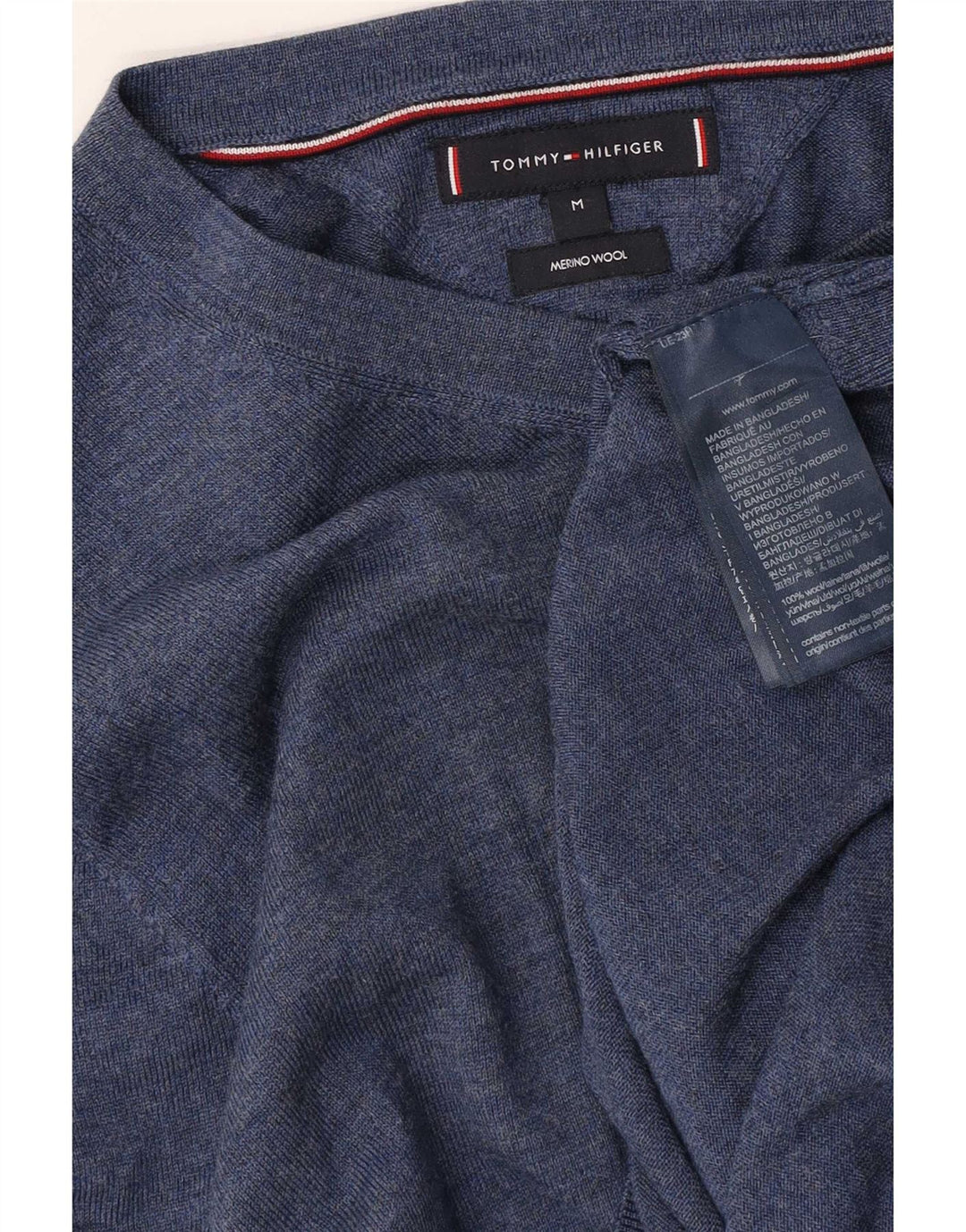 Męski sweter Tommy Hilfiger z dekoltem w kształcie litery V, średni niebieski, wełna merynosów