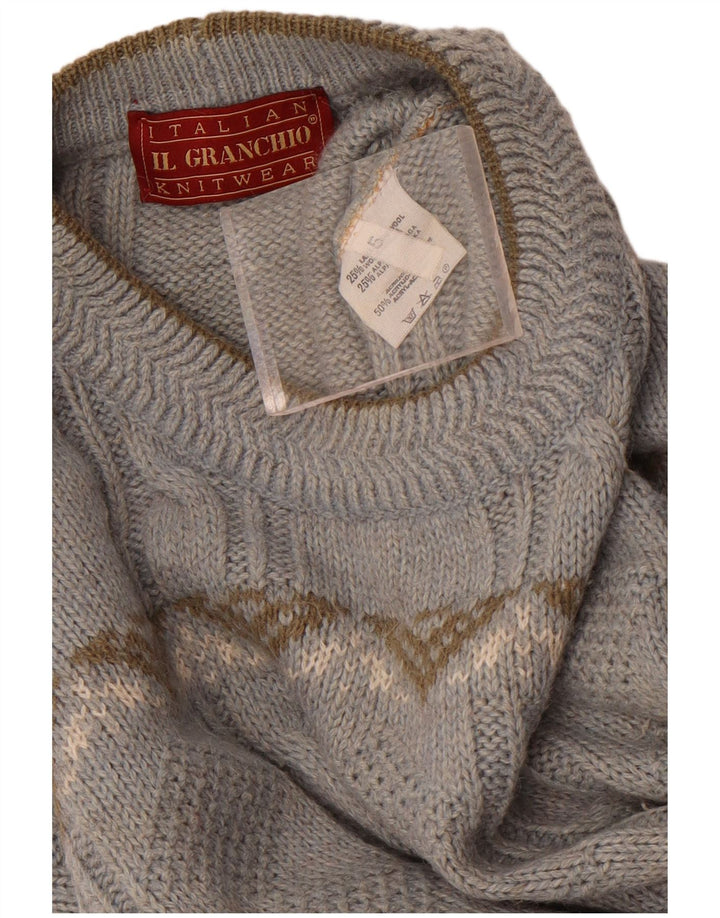 Il Granchio Męski sweter z okrągłym dekoltem, duży, niebieski, wełna Fair Isle