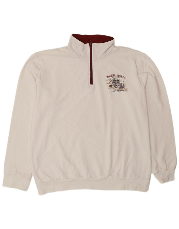 ATLAS FOR MEN Męski graficzny sweter z zamkiem błyskawicznym, duży, biały, bawełniany