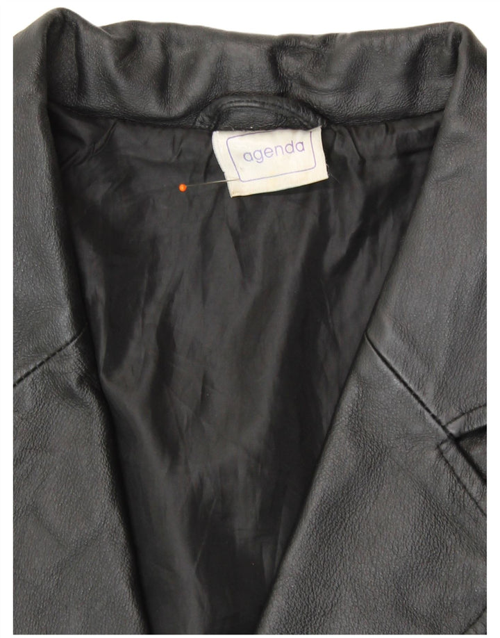 Agenda Damska skórzana marynarka zapinana na 3 guziki UK 24 4XL Czarna skóra