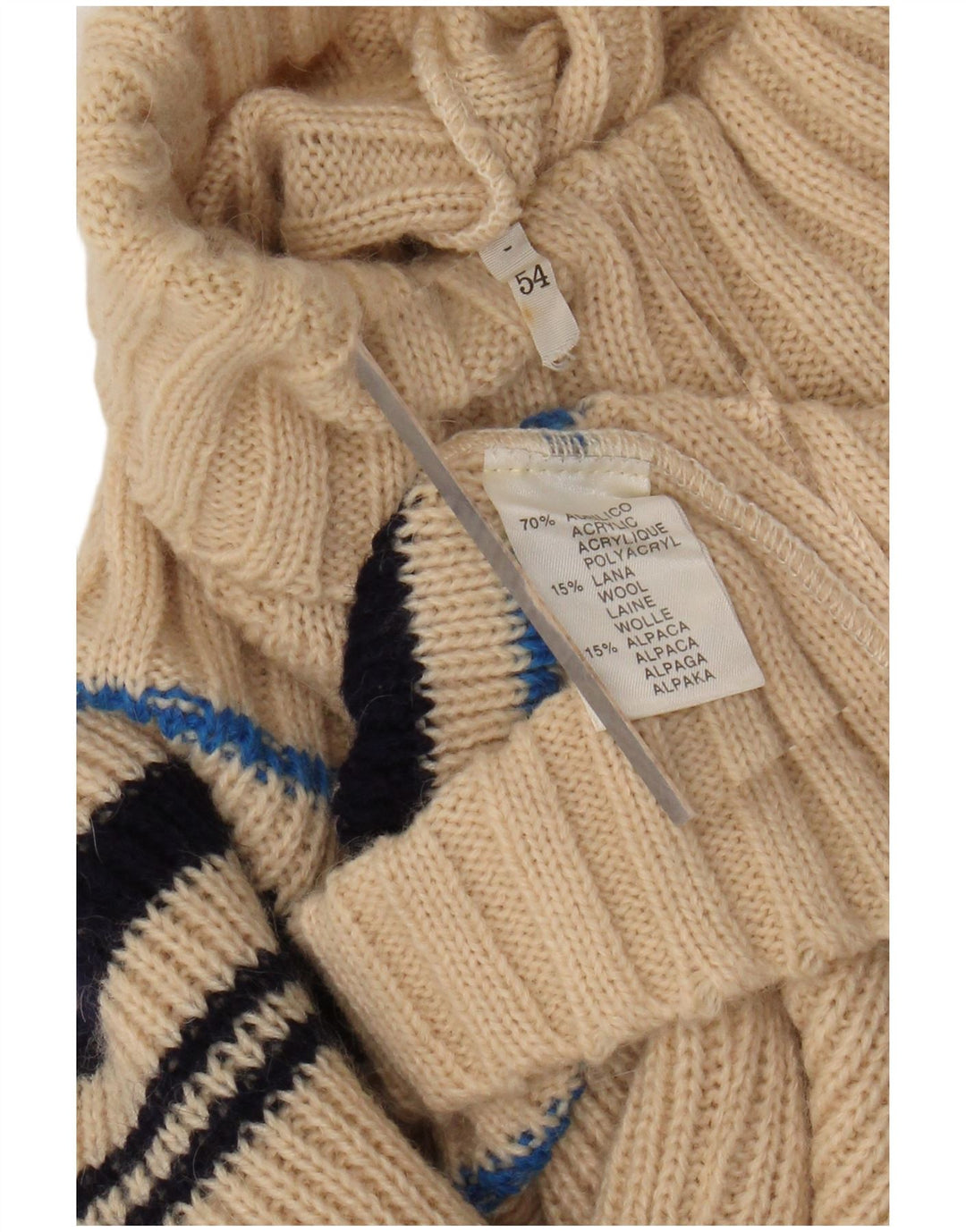 Sweter damski VINTAGE z wywijanym dekoltem UK 12, średni beżowy akryl w paski