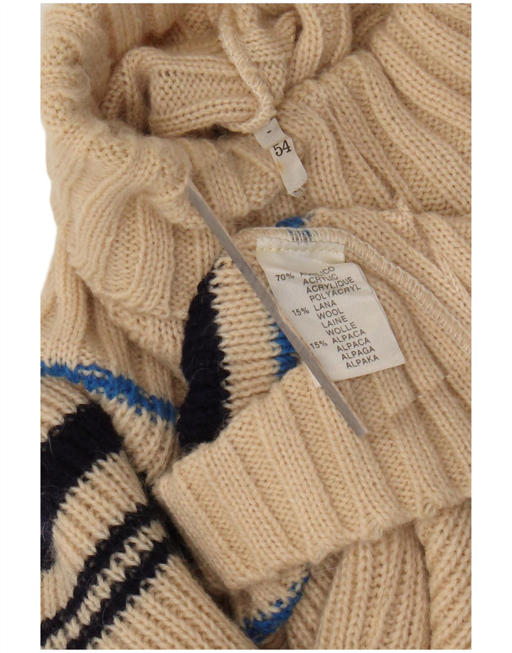 Sweter damski VINTAGE z wywijanym dekoltem UK 12, średni beżowy akryl w paski