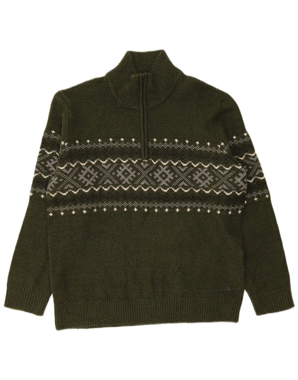 WE Męski sweter z zamkiem błyskawicznym XL Khaki Fair Isle Wool