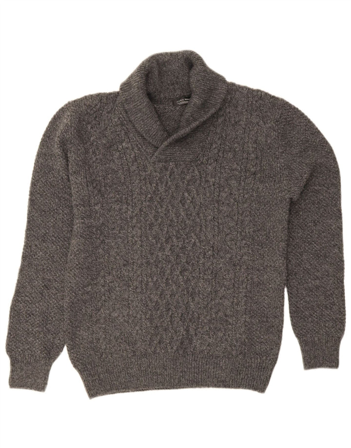 Męski sweter Zara z szalowym dekoltem Średni szary, nakrapiany akryl