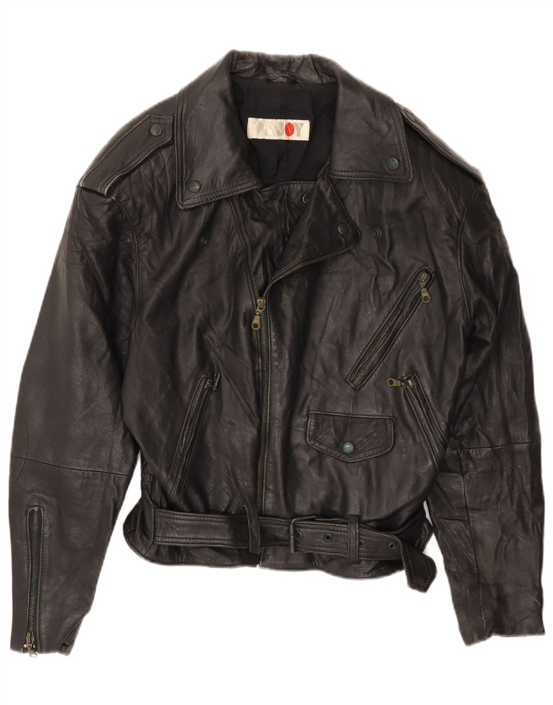 Damska skórzana kurtka motocyklowa MISS JOY IT 42, średnia czarna skóra