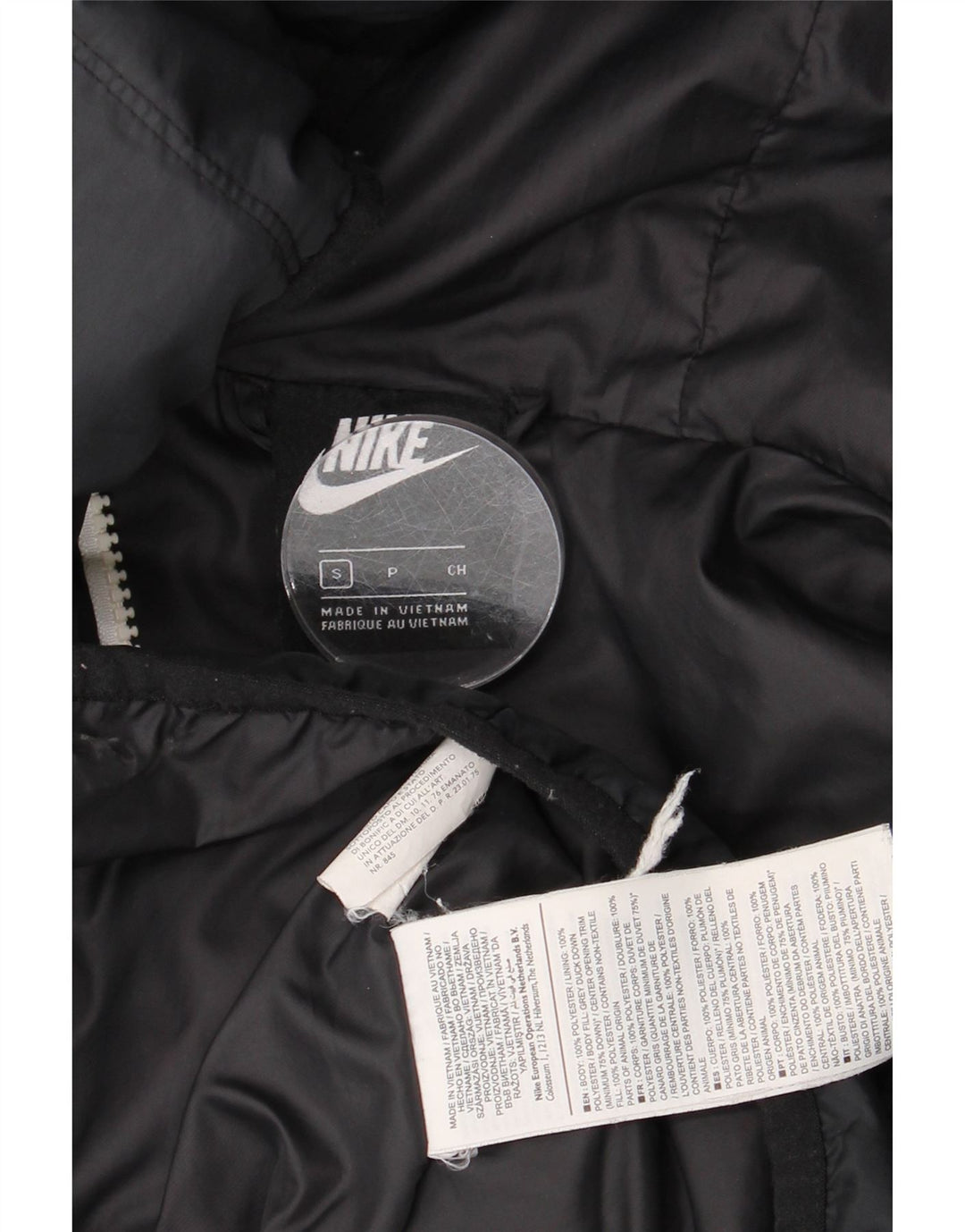 Damski, oversize'owy, wyściełany płaszcz z kapturem i kapturem, Nike UK 10, mały, granatowy, poliester