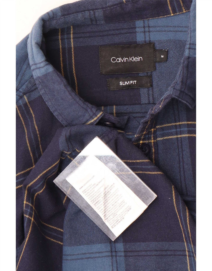 Męska koszula flanelowa Calvin Klein o dopasowanym kroju, średniej wielkości granatowa, poliestrowa krata