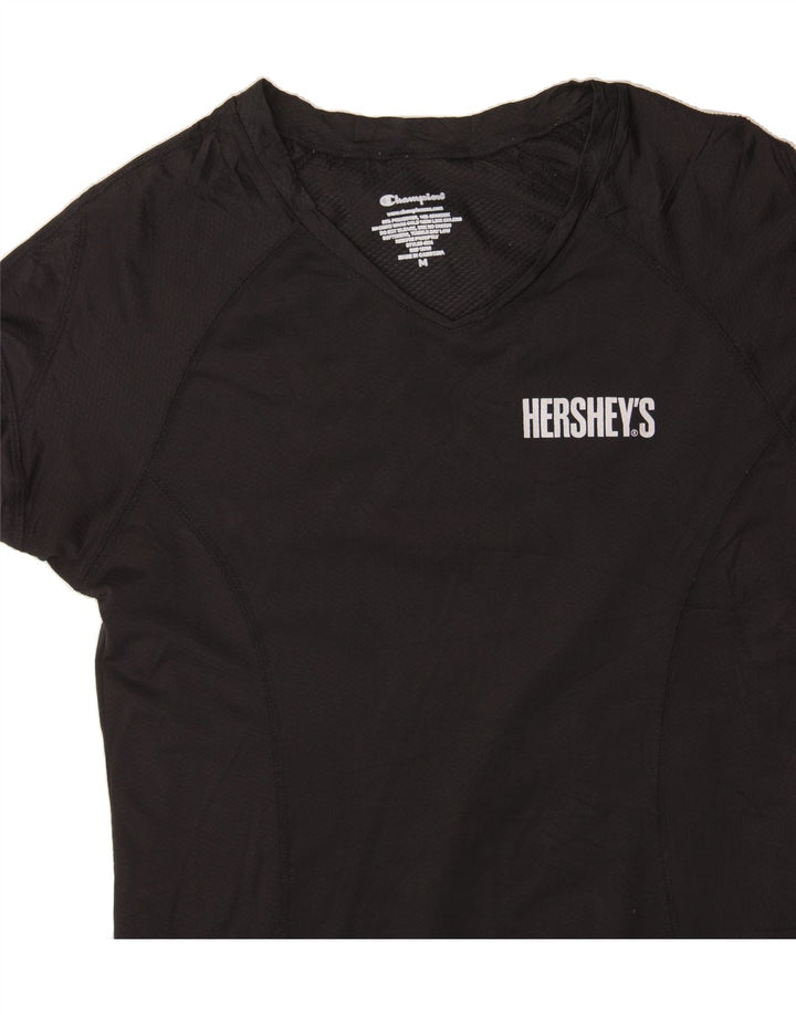 CHAMPION Womens T-Shirt Top UK 12 Medium Black Polyester Vintage Champion and Second-Hand Champion from Messina Hembry 