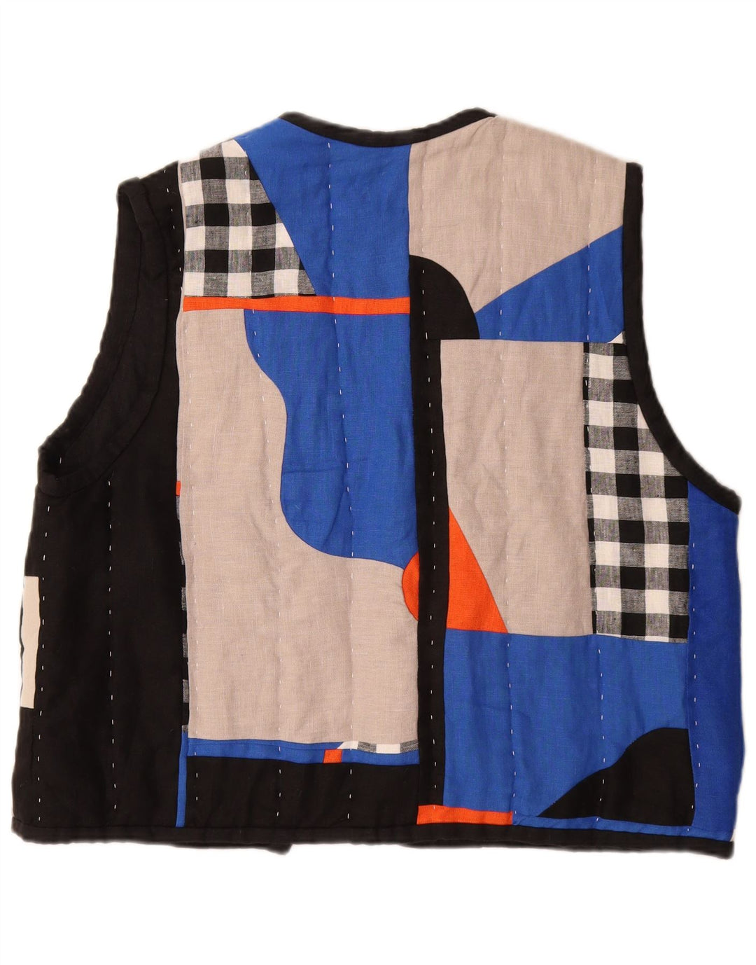 Damska, ręcznie robiona, otwarta pikowana kamizelka Mossom UK 18 XL, wielobarwny patchwork