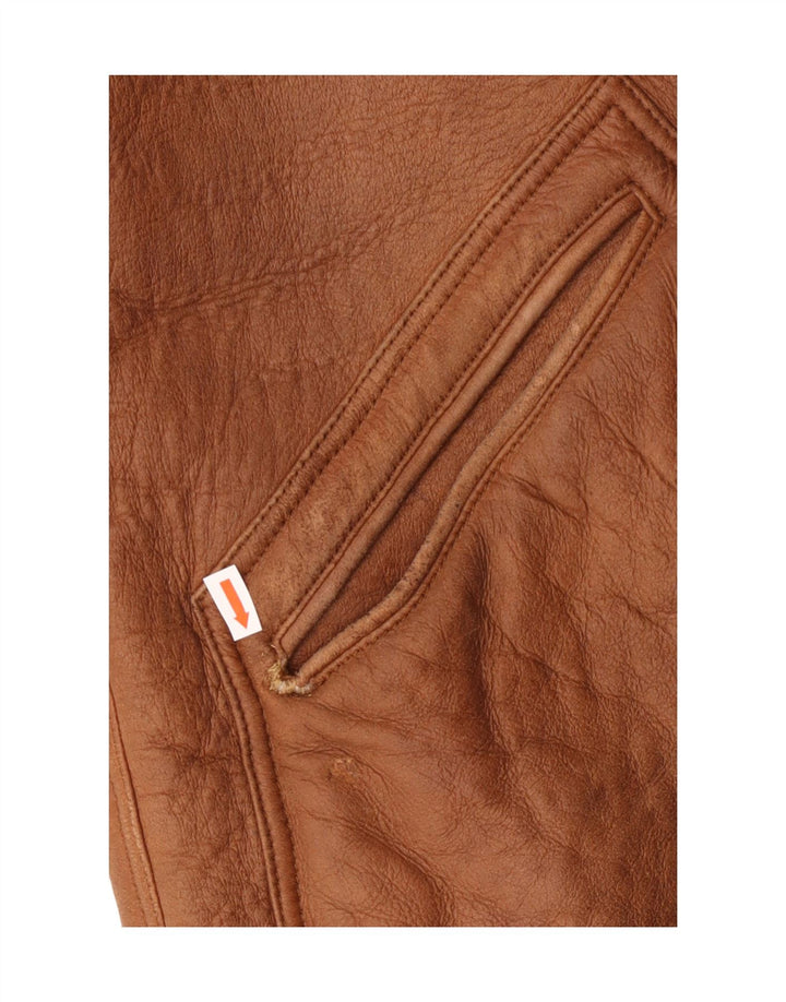 Vintage męska kurtka Shearling UK 38 Średni brązowy skórzany klasyczny