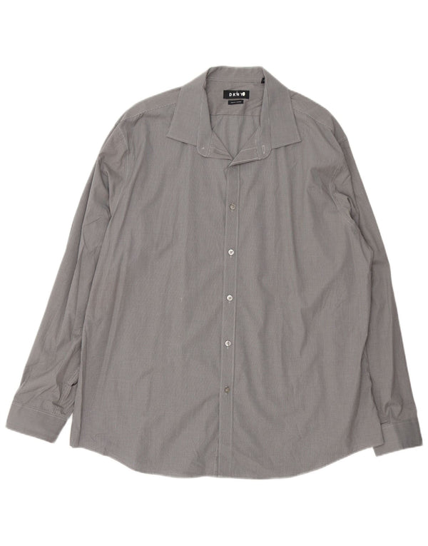 Dkny Mens Slim Fit Shirt Size 18 2XL Grey Check Cotton
