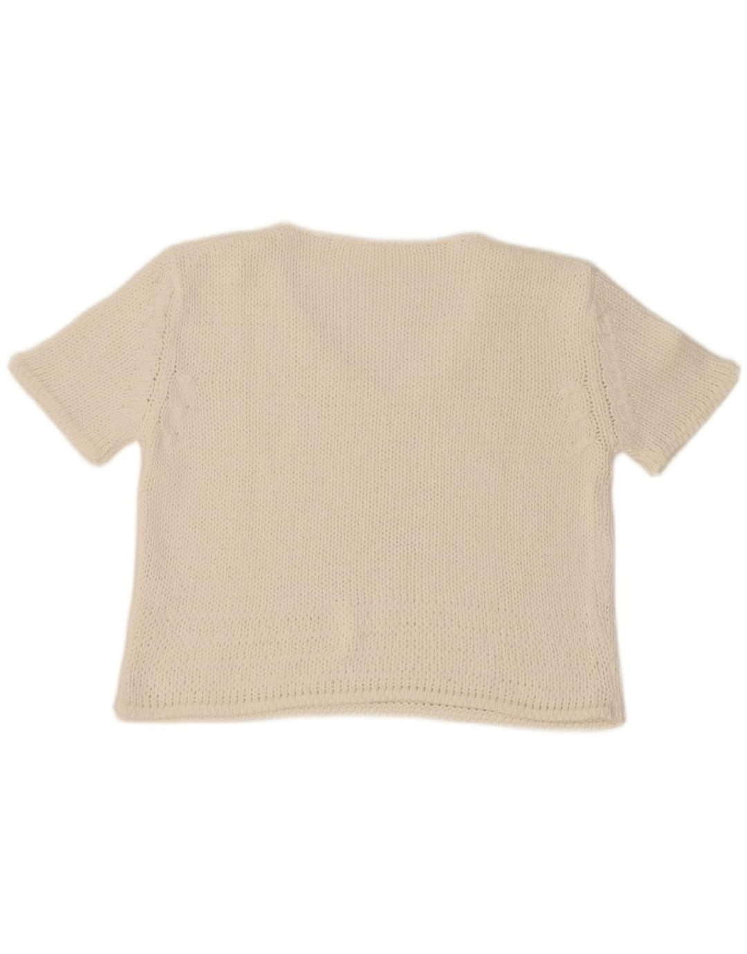 VINTAGE Womens Crop Knit Blouse Top UK 12 Medium White