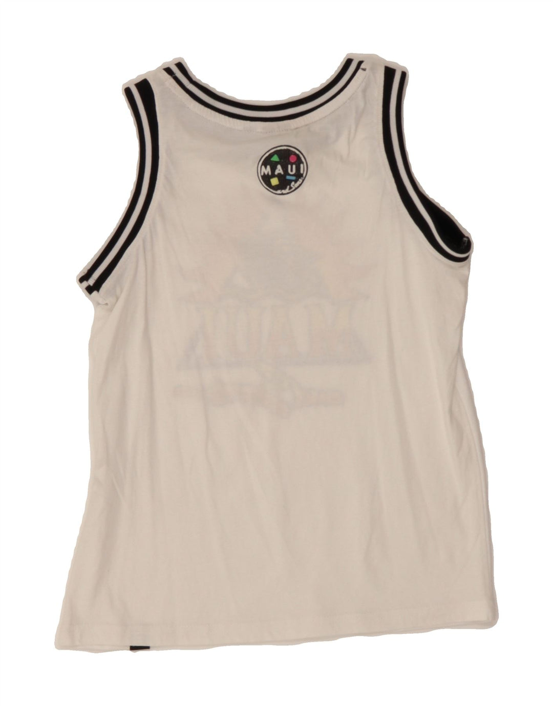 MAUI AND SONS Boys Graphic Vest Top 8-9 Years White Polyester Vintage Maui and Sons and Second-Hand Maui and Sons from Messina Hembry 