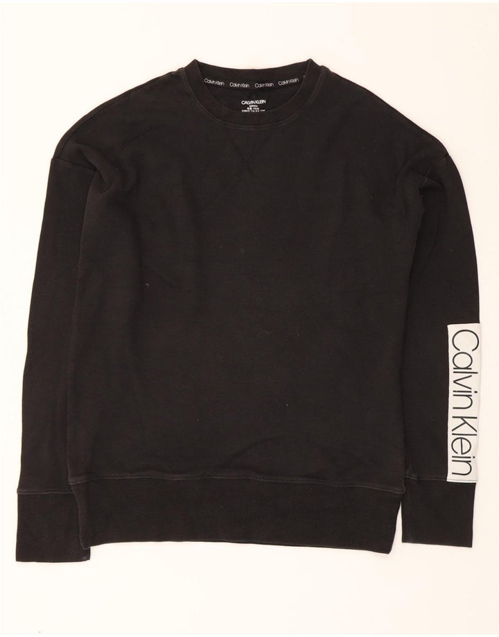 CALVIN KLEIN Womens Oversized Graphic Sweatshirt Jumper UK 10 Small Black Vintage Calvin Klein and Second-Hand Calvin Klein from Messina Hembry 