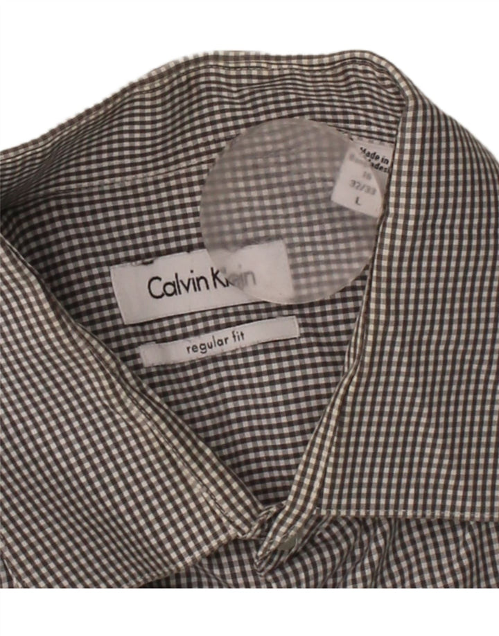 CALVIN KLEIN Mens Regular Fit Shirt Size 16 Large Grey Gingham