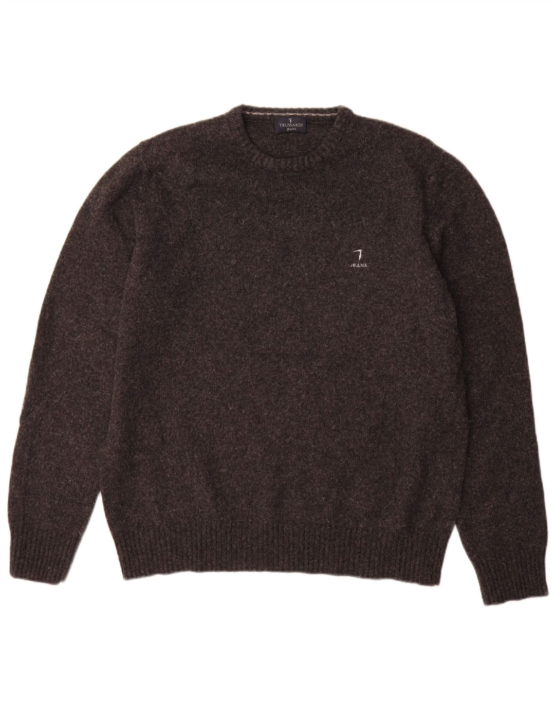 Męski sweter z wycięciem pod szyją Trussardi Jeans, duży, szary, wełniany