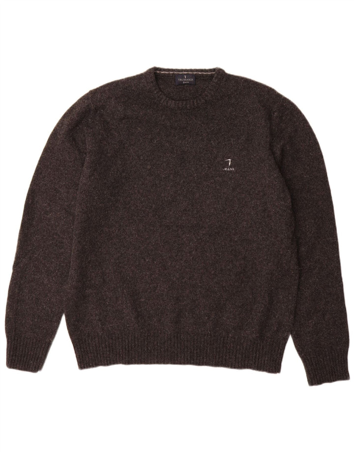 Męski sweter z wycięciem pod szyją Trussardi Jeans, duży, szary, wełniany