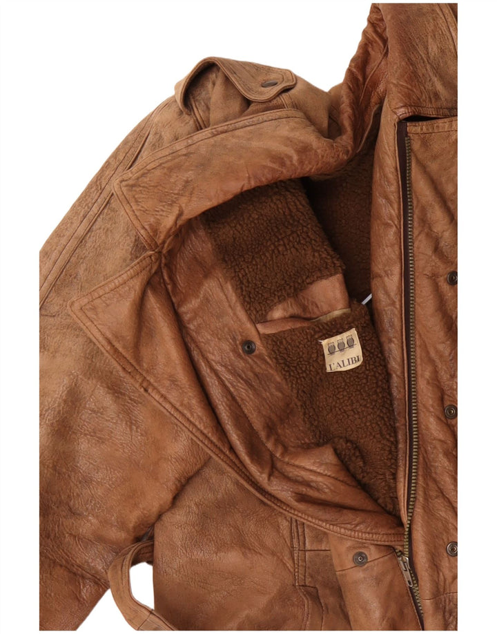 Męska kurtka wojskowa skórzana VINTAGE UK 42 XL beżowa