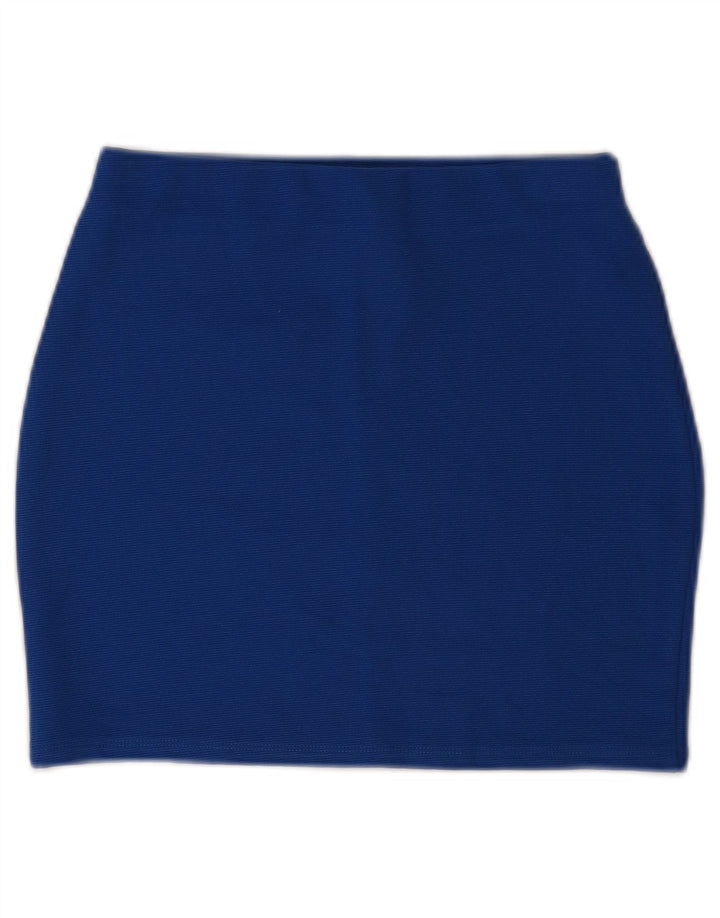Damska mini spódnica ołówkowa Zara, mała, W26, niebieska, poliestrowa