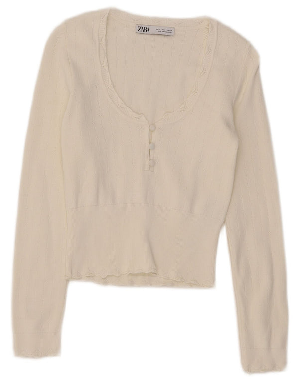 Damski sweter Zara z dekoltem w łódkę, UK 8 Small, biała wiskoza