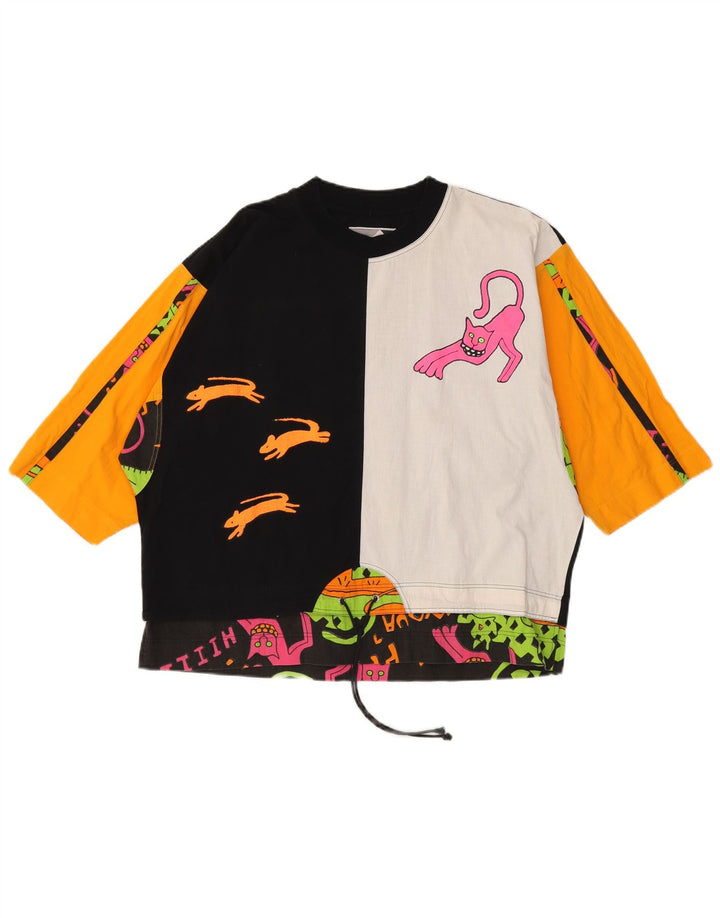 Damski top graficzny BENGER z rękawem 3/4, EU 38, średni czarny, blok kolorów