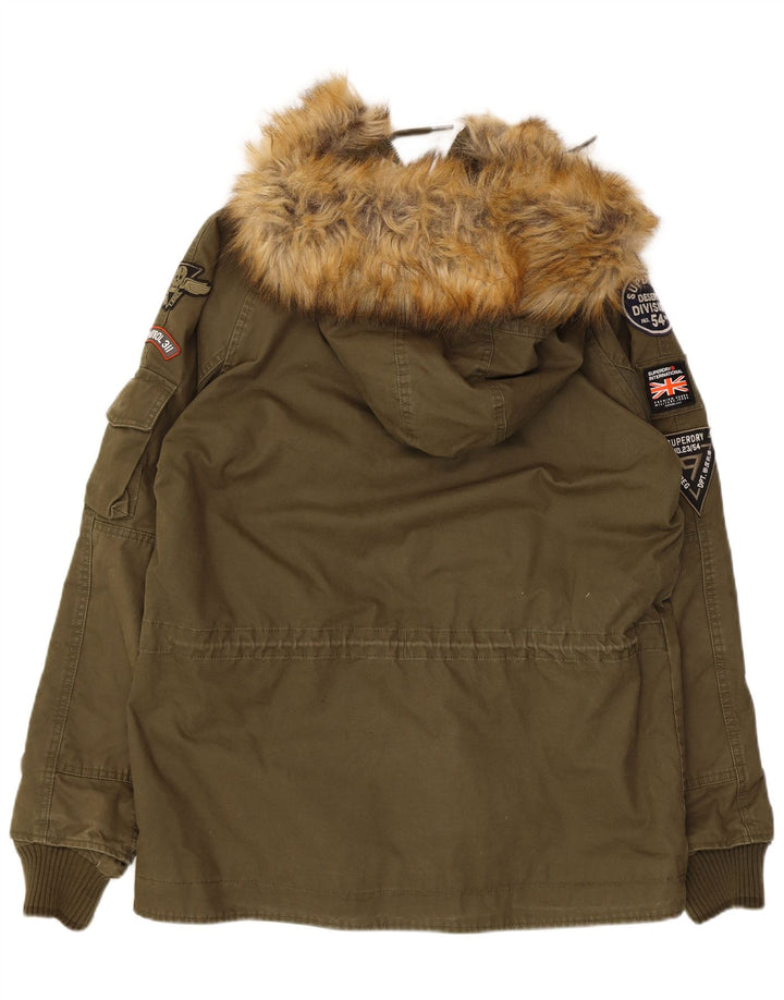 Męska kurtka parka z kapturem Superdry UK 38, średnia bawełna khaki