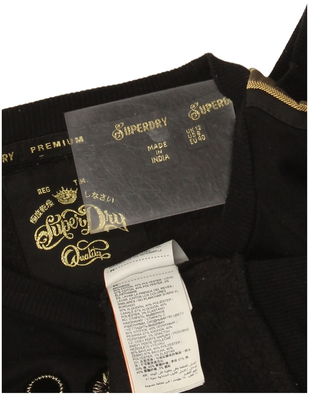 Damski sweter z grafiką Superdry UK 12, średni czarny, bawełniany
