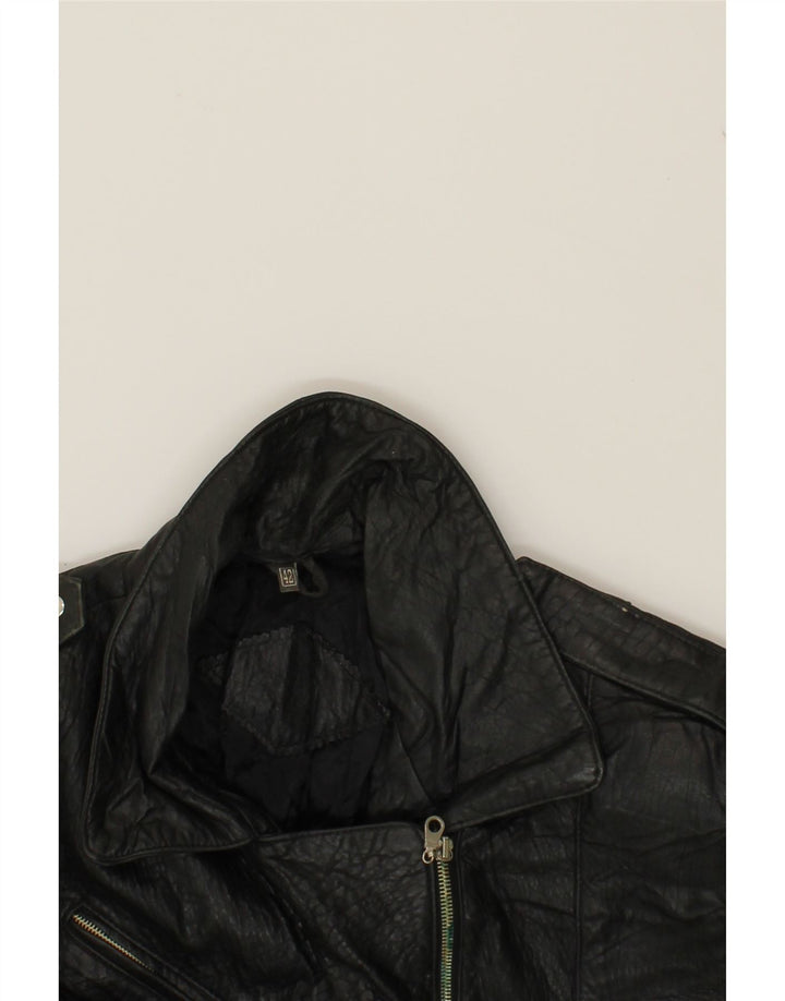 VINTAGE Womens Leather Biker Jacket IT 42 Medium Black Leather Vintage Vintage and Second-Hand Vintage from Messina Hembry 
