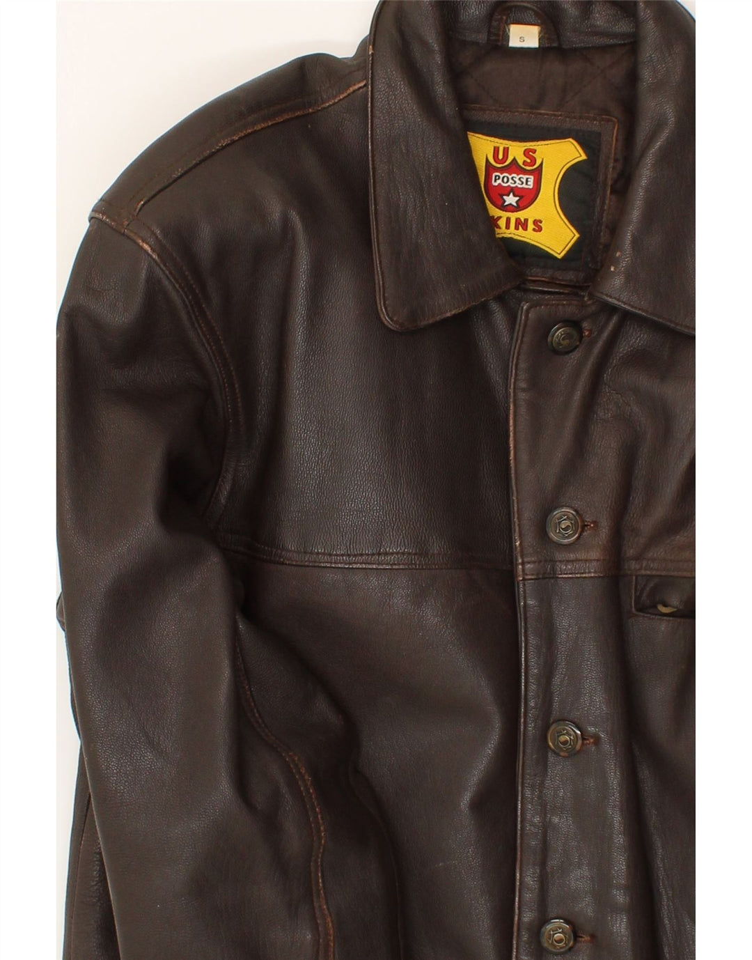 U.S. POSSE SKINS Mens Leather Jacket UK 36 Small Brown Leather Vintage U.S. Posse Skins and Second-Hand U.S. Posse Skins from Messina Hembry 